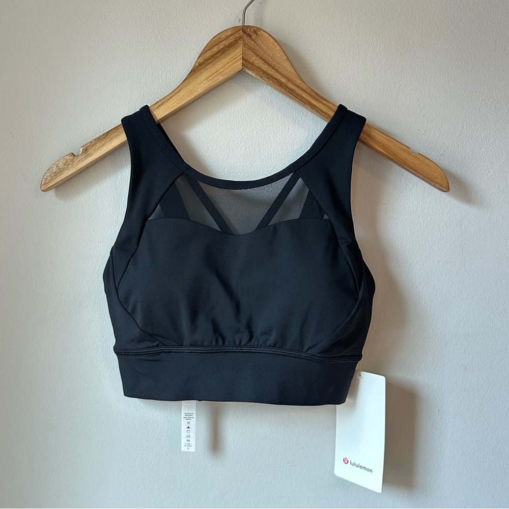 lululemon Breathe It In Bra Black Mesh C/D Cup Size 6 New With Tags